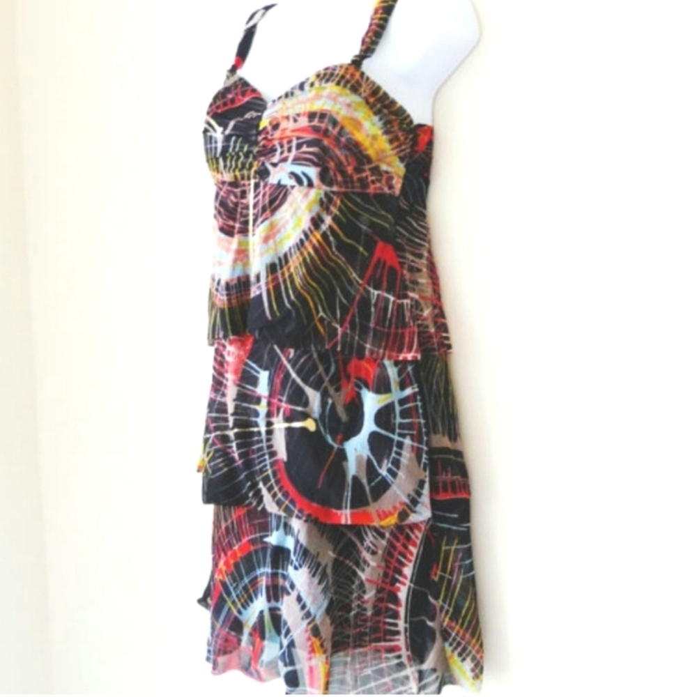 Silk XS La Rok Strapless Dress Sexy Rock Cocktail Wearable Art Modern Splatter